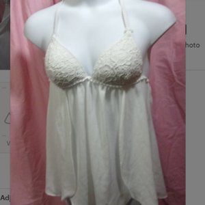 Linea Donatella Sexy Fly-a-way Chemise White Lace/Chiffon Size L NWOT